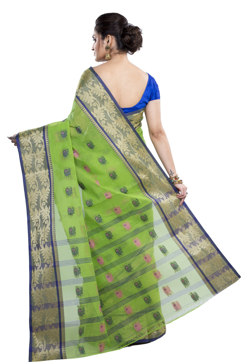 Green Pure Cotton HasFul Tant Saree (785)